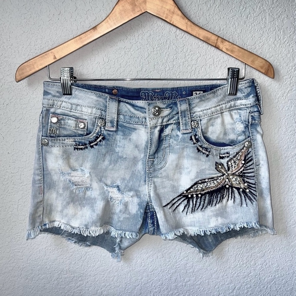 Miss Me Light Blue Jean Shorts with Embellished Design size 26